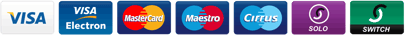 Card payments accepted: Visa, Visa Electron, Mastercard, Maestro, Cirrus, Solo, Switch